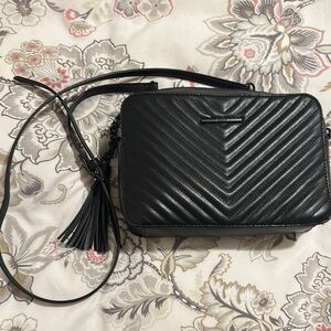 Aldo Black Chevron Quilted Crossbody Bag with Tassel